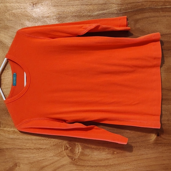 Junee Tops - Junee Womens Comfy Crew Neck Layering Top Orange Cotton Stretch ¾-Sleeve Sz XXL